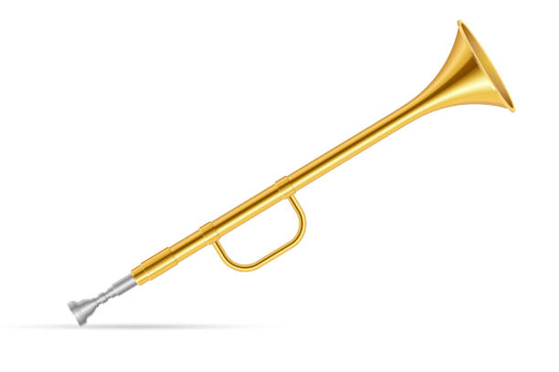 goldene horntrompeten vektor-illustration isoliert auf weiß - trumpet stock-grafiken, -clipart, -cartoons und -symbole