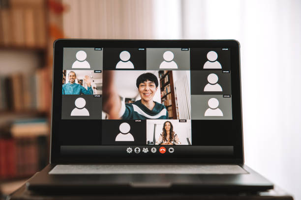 istock Live streaming video conference. Woman hosting a call waiting for Users attendance 1295989080