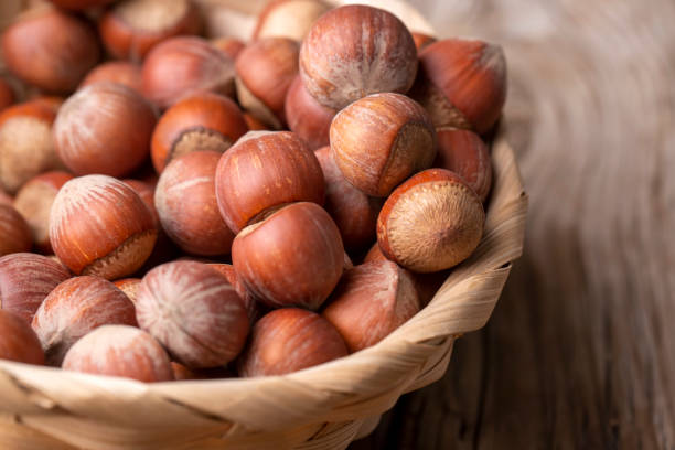 istock Hazelnut on the wooden background 1295989842