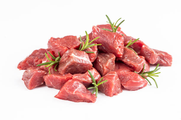 istock Heap of raw chopped beef isolated on white background 1295990805
