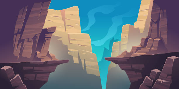 górski krajobraz z przepaścią w skałach - steep stock illustrations