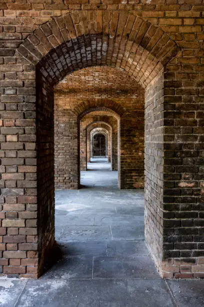 Repeating Narrow Archways in Brick Fort in Dry Tortugas National Park