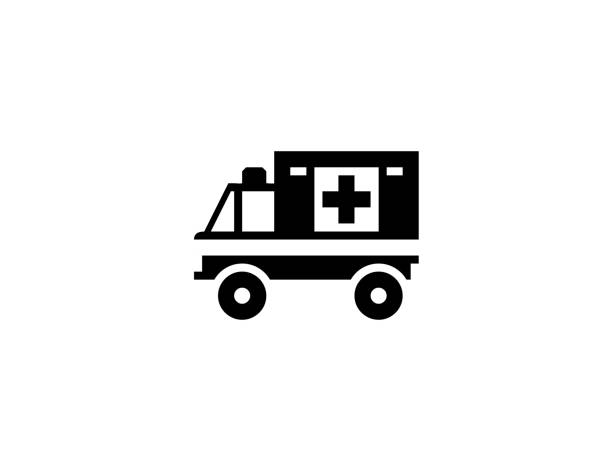 구급차 벡터 아이콘입니다. 비상 사이렌 평면 기호와 고립 된 구급차 자동차 - 벡터 - ambulance mini van speed emergency sign stock illustrations