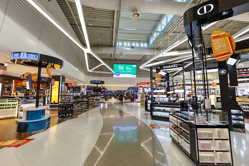 Athens, Greece - September 23, 2020: Duty Free Shop at Athens Airport in Greece.