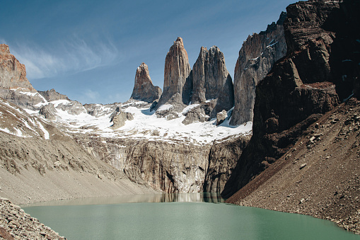 Scenic view on Torres del Paine National Park from Mirador Base Las Torres