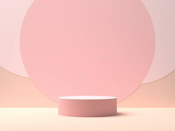 istock Pink round stage on pink background with circle shapes in the middle. 3d rendering 1295999527