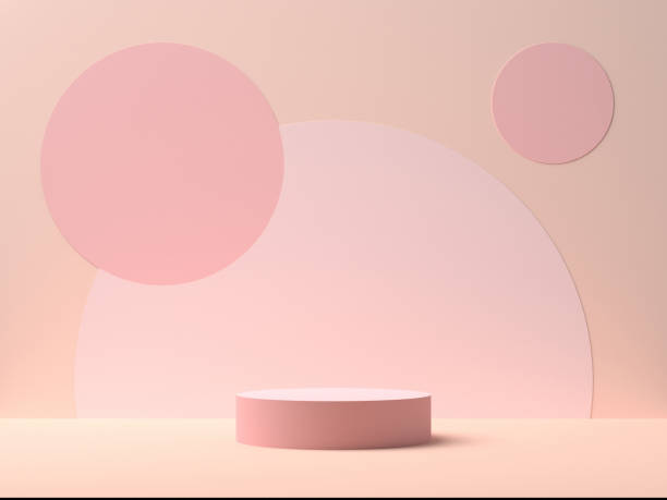 istock Pink round stage on pink background with circle shapes in the middle. 3d rendering 1295999544