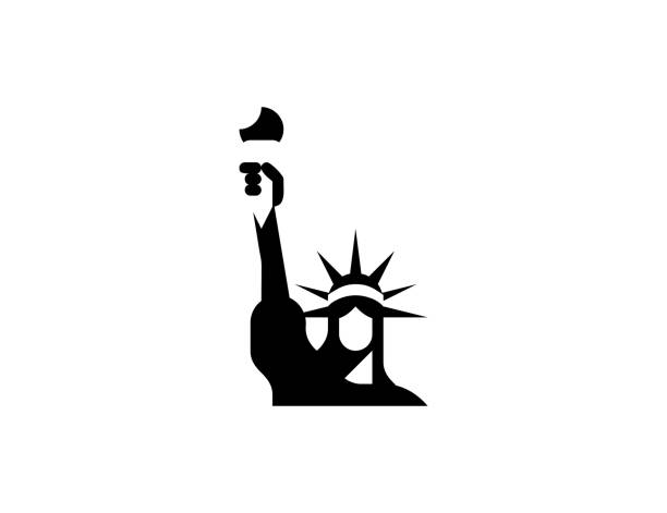 illustrations, cliparts, dessins animés et icônes de icône vectorielle de statue de liberté. statue d’isolement de la liberté, symbole plat de new york - vecteur - statue of liberty usa new freedom