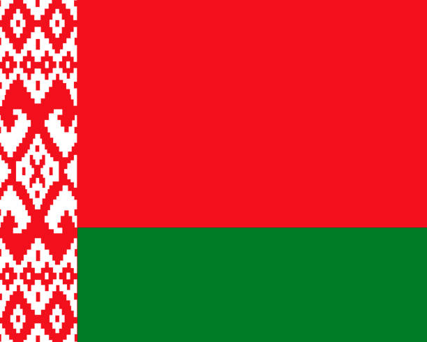 Belarus flag with national pattern. National flag of Belarus. Belarus national flag on canvas. National symbol of Belarus