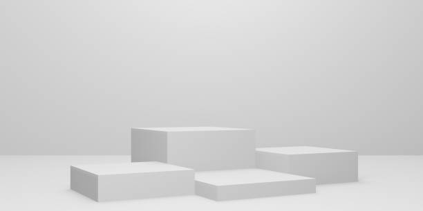 istock 3d white cube podium or pedestal with empty studio room, minimal product background, template mock up for display, geometric of square shape 1296001939