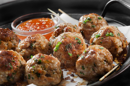 Sweet and Sour Chicken Meatballs with Dipping Sauce