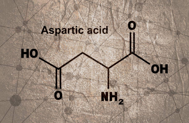 Aspartic acid formula Amino acid. Aspartic acid structural formula. Infographics illustration. Lines and dots connected background chemical formula for aspartame stock illustrations