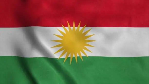 Flag of Kurdistan, waving in wind. Realistic flag background. 3d illustration.