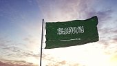 Flag of Saudi Arabia waving in the wind. 3d illustration