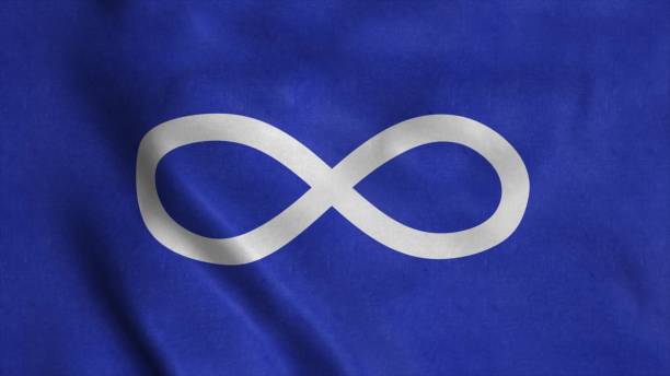 drapeau indien bleu métis, ondulant dans le vent. fond réaliste de drapeau. illustration 3d - saskatchewan flag canada banner photos et images de collection