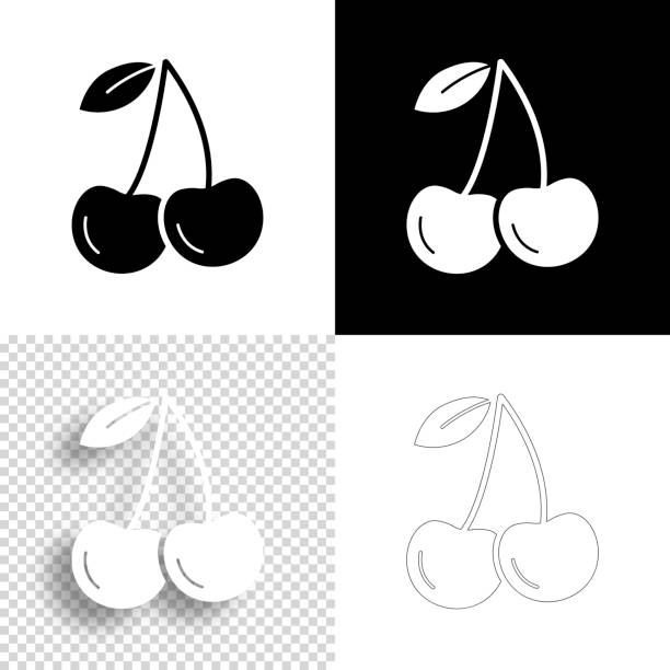 ilustraciones, imágenes clip art, dibujos animados e iconos de stock de cereza. icono para el diseño. fondos en blanco, blanco y negro - icono de línea - black cherries