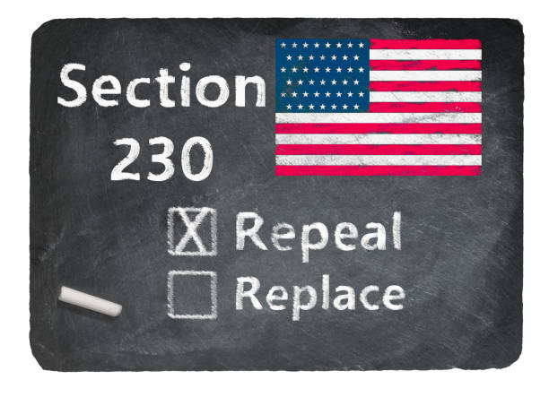 istock Chalkboard with Section 230 free speech law and question about repeal or replace 1296005273