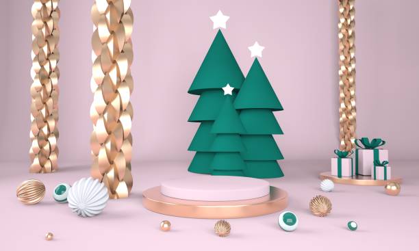 istock Christmas background with Christmas tree and stage for product display. 3d rendering. 1296005967