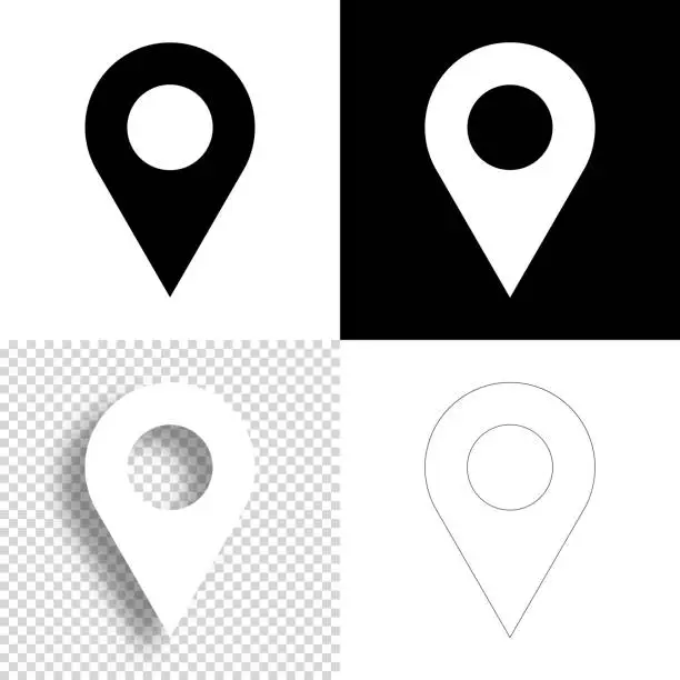 Vector illustration of Map pin. Icon for design. Blank, white and black backgrounds - Line icon