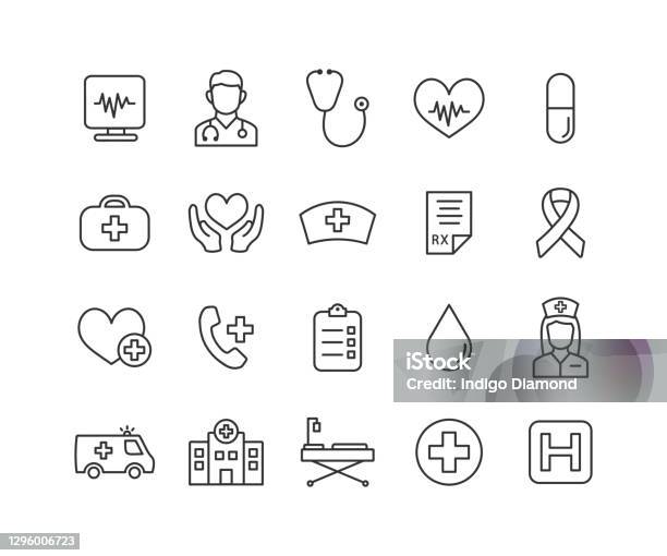Medical Thin Line Icon Set With Editable Stroke Cardiology Outline Collection Health Care Icons Vector Illustration - Arte vetorial de stock e mais imagens de Símbolo de ícone