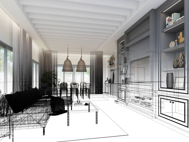 istock sketch design of interior living room,3d rendering 1296008662