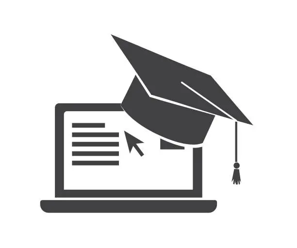 Vector illustration of Vector illustration of a laptop with a graduation cap on it.