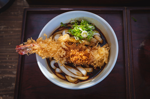 Ise udon (thick Japanese wheat noodles) of specialty of Ise, Japan