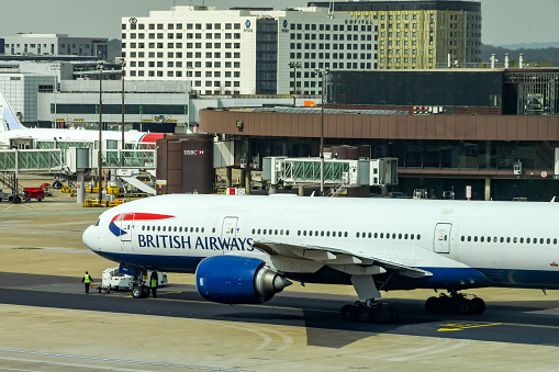 London, UK - April 20, 2016: British Airways Airbus A320 at the London Heathrow international airport. Hillingdon, England, United Kingdom.