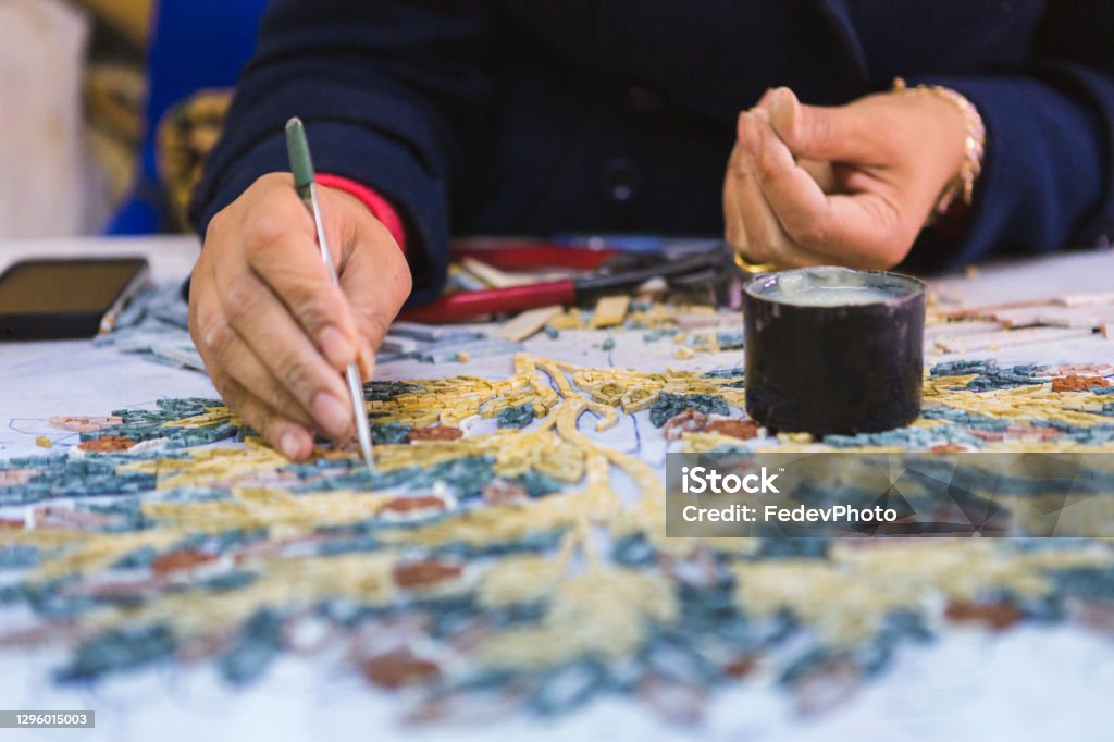 Artist Mosaic Tools Hand Craft Uses Tweezers To Make Mosaic Close Up  Ancient Process Of Making Mosaics Madaba Jordan Stock Photo - Download  Image Now - iStock