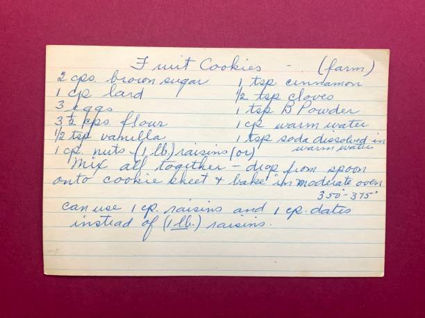 Old Recipe for Fruit Cookies Old recipe card recipe stock pictures, royalty-free photos & images