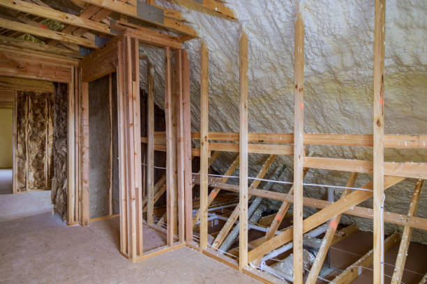 istock Foam plastic insulation installed in the sloping attic of new frame house. 1296020644