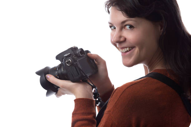 istock Side View of a Photographer on a White Background for Composites 1296020715