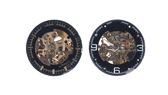 broken dial, gears, watch parts and wristwatch mechanism