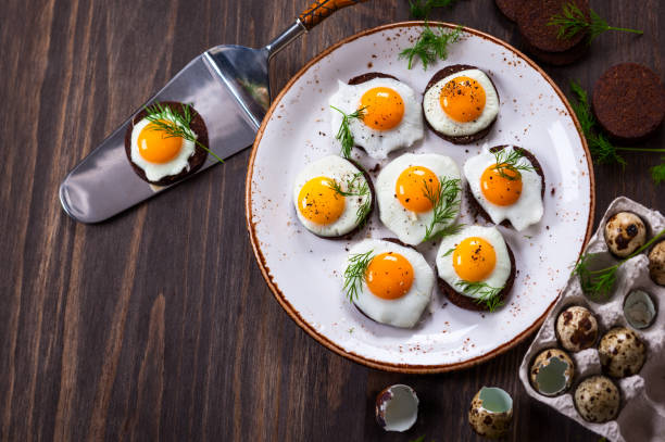 Preparation quail egg canapes