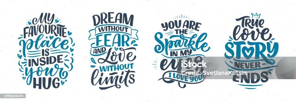 Slogan Lettering Design Frame Set With Slogans About Love In Calligraphy Style Vector Abstract ...