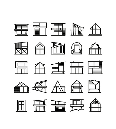 collection of symbols of modern huts, house extension, holiday home, gite, workshop, office