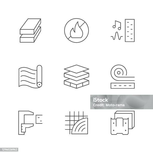 Set Line Icons Of Insulation - Arte vetorial de stock e mais imagens de Ícone - Ícone, Isolador, Parede