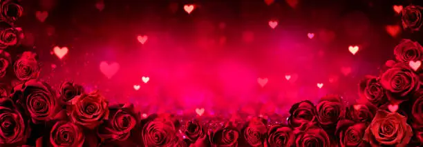 Valentine's Card - Red Roses In Rw With Bokeh