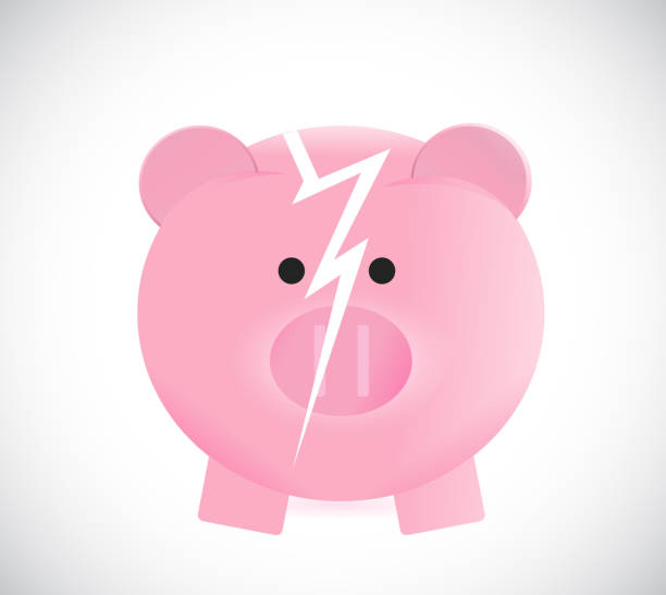 Broken piggy bank illustration design Broken piggy bank illustration design over a white background money cry stock illustrations