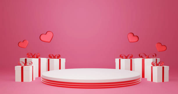 istock 3d rendering Decorative gift box around product stand , love and valentine's day celebrate, 1296029689