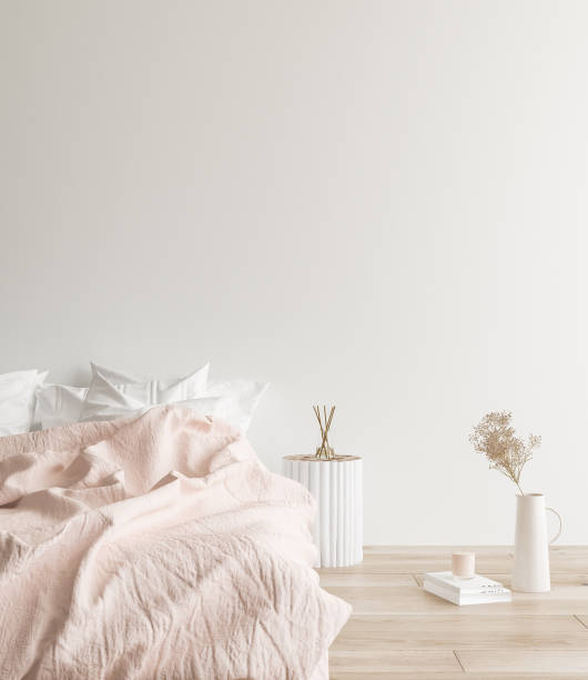 минималистский современный интерьер спальни фон, скандинавский стиль - 2334 стоковые фото и изображения