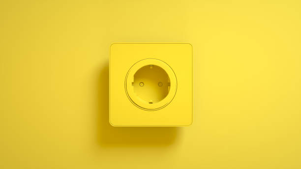 istock Electric socket isolated on yellow background. 3d illustration 1296032251