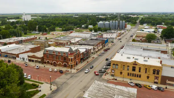 Photo of Aerial View Main Street Intersection Small Town Hiawatha Kansas