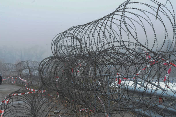 istock barbed wire fence at the border 1296034317
