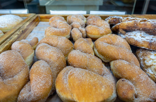 istock Bread twirls on display in a local bakery 1296035690