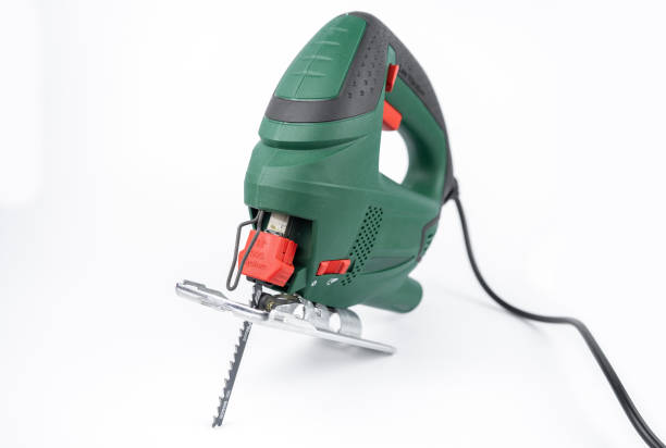 istock Modern electric jig saw tool for DIY home woodworking. Isolated on white background 1296037149