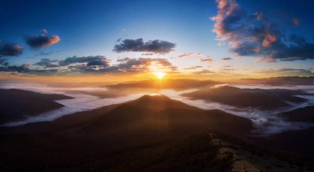 istock Dramatic morning landscape in the mountains with beautiful sky at sunrise. 1296039111