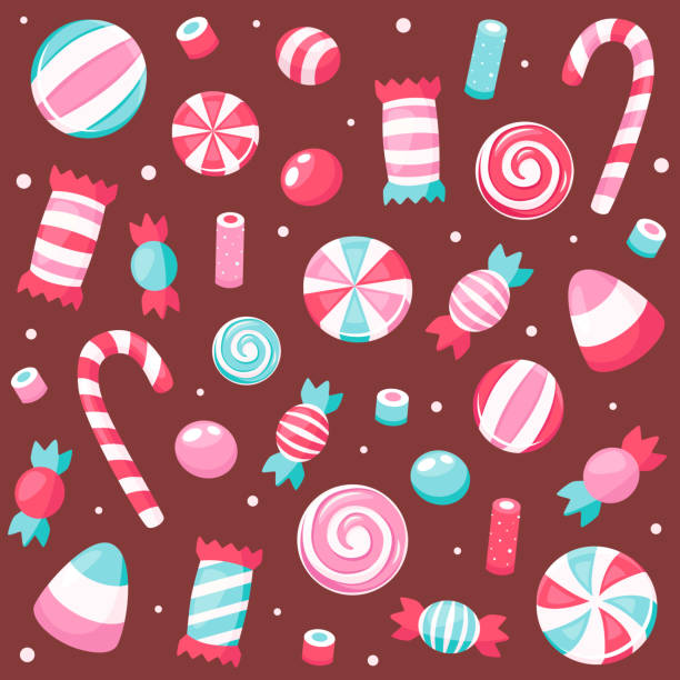 ilustraciones, imágenes clip art, dibujos animados e iconos de stock de dulces y dulces de san valentín. ilustración vectorial. - candy