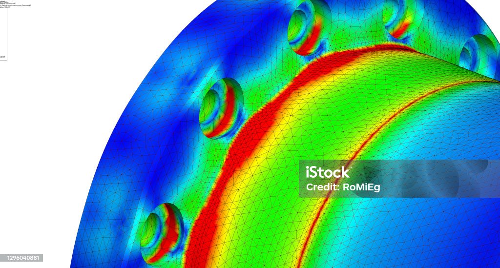 Local stresses of a finite element analysis of a mechanical machine part - 3d illustration Local stresses of a finite element analysis of a mechanical machine part Mechanical Engineering Stock Photo