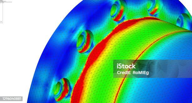 Local Stresses Of A Finite Element Analysis Of A Mechanical Machine Part 3d Illustration Stock Photo - Download Image Now